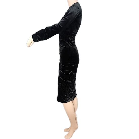 Witchy Ruched Velvet Midi Dress S Black Textured Long Sleeve Goth Sexy Romantic - Picture 8 of 16
